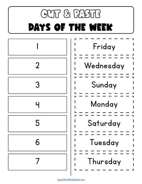Days Of The Week Printables Free Kindergarten Worksheets Homeschool