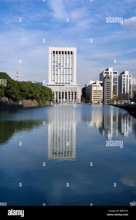 Dai Ichi Seimei Building And Palace Moat Hibya Tokyo Japan Stock