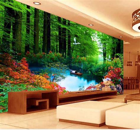 Custom 3d Photo Wallpaper Room Mural Landscape Green Forest Flower