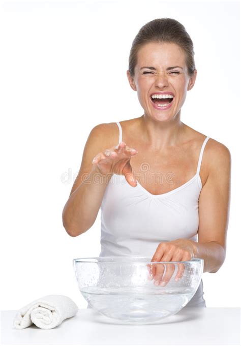 Happy Young Woman Glass Bowl Water Washing Hands Stock Photos Free