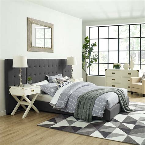 Sierra Queen Grey Fabric Panel Platform Bed Las Vegas Furniture Store