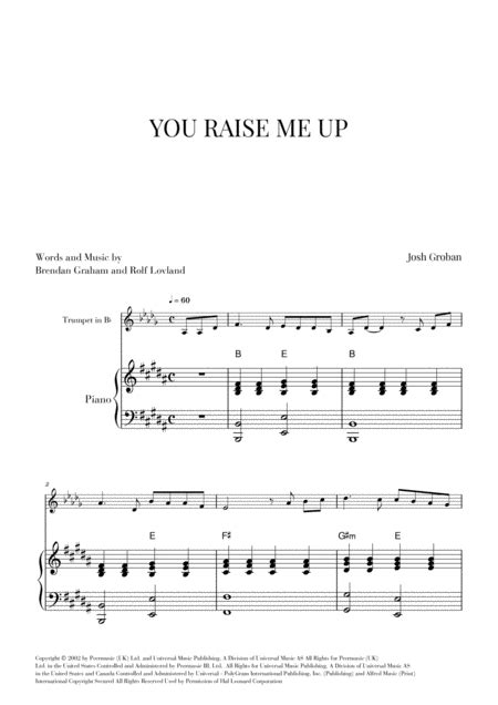 You Raise Me Up Arr Cadenza Editions Sheet Music Josh Groban And The