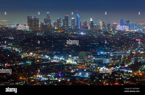 An Aerial Night Time View Of La And The Downtown Financial District