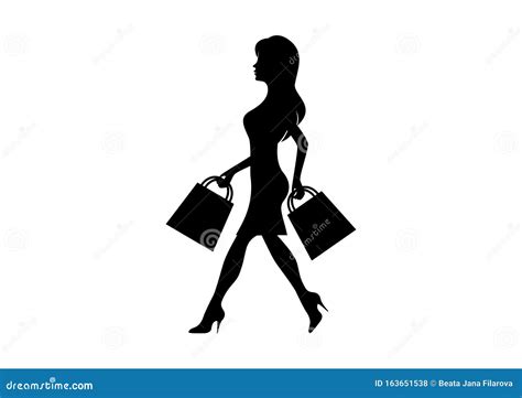 Silhouette Woman Holding Shopping Bags Vector Stock Vector