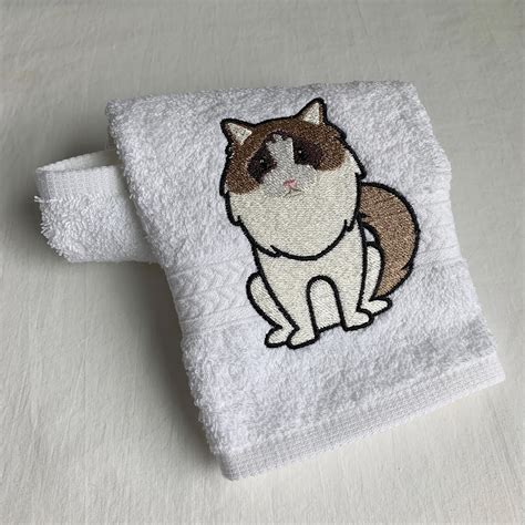 Cat Towel Ragdoll Cat Embroidered Towel Cat Lover T Etsy