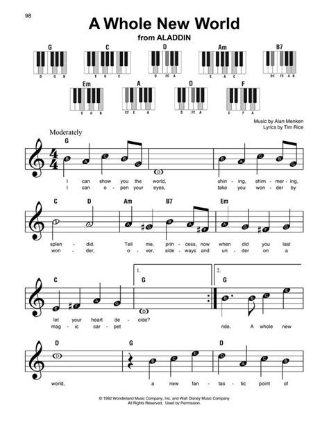 As gold plus transpositions (5 per year), priority requests and personalised permission letters for competitions and recitals. A Whole New World (from Aladdin) Super Easy Piano by Alan Menken in 2020 | Easy piano sheet ...