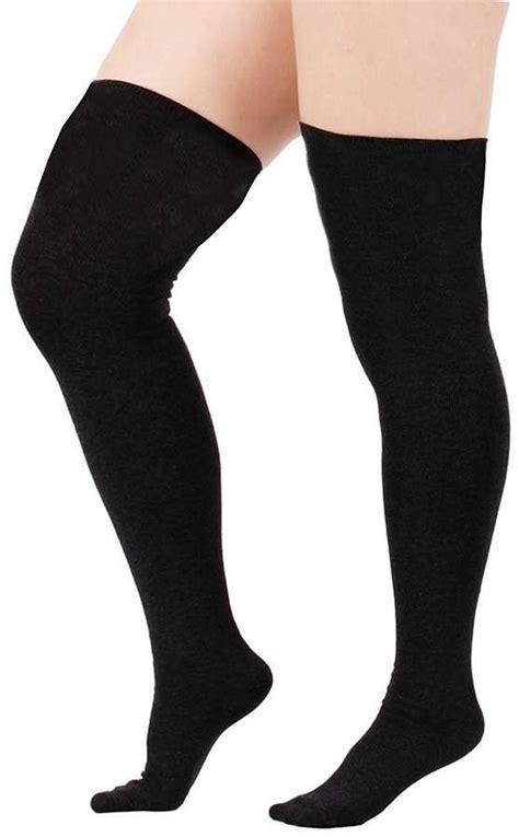 American Trends Womens 3 Stripe Over The Knee Thigh High Plus Size Cotton Socks Thigh High