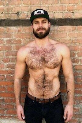 Shirtless Male Muscular Sweaty Beefcake Hunk Hairy Chest Beard Photo X C Picclick Au