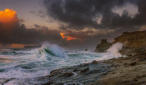 Photography Landscape Nature Rocks Coast Sea Clouds Sunset Cliff Waves