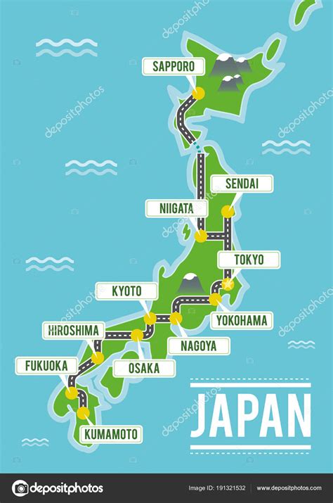 Japan Map Wallpaper Cartoon Vector Map Of Japan Travel Illustration