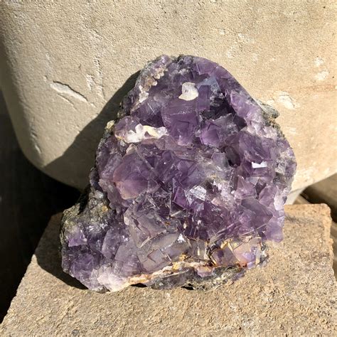338g Purple Cubic Fluorite With White Calcite Crystal Cluster Mineral