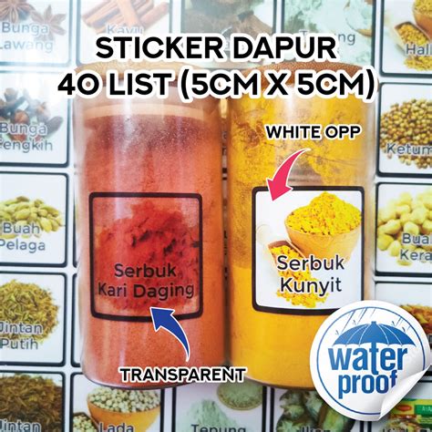 40 List Sticker Dapur Kitchen Label Rempah Ratus Murah Kalis Air