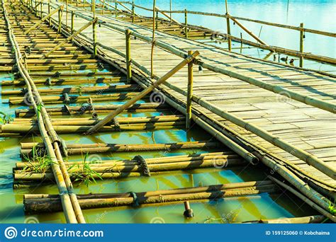 The Bamboo Bridge In Kwan Phayao Lake Stock Photo Image Of Design