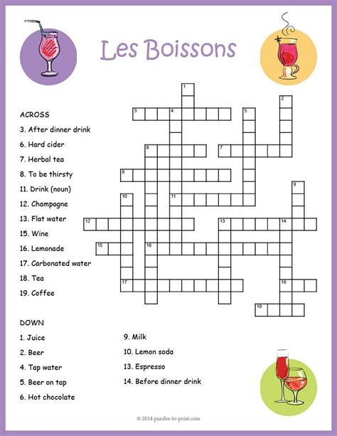 Food And Drinks Vocabulary French Interactive Crossword Puzzle Food