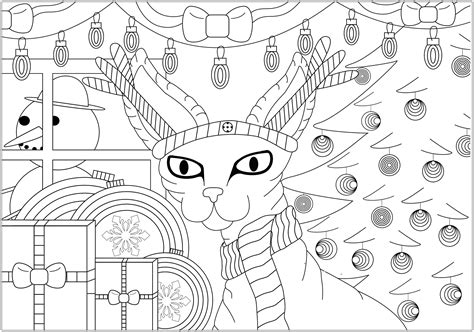 Adults and kids love dream catchers. Christmas cat - Christmas Adult Coloring Pages