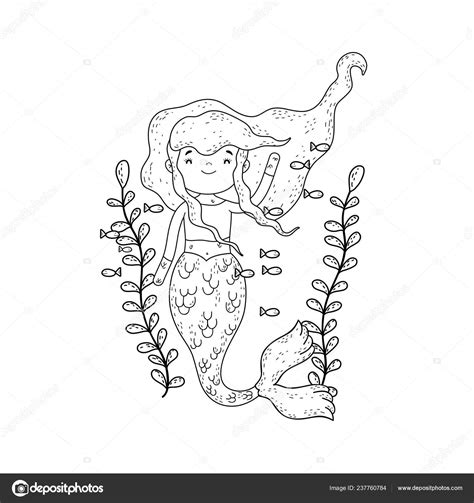 Cute Mermaid Sea Seaweed Vector Illustration Design Stock Vector Image