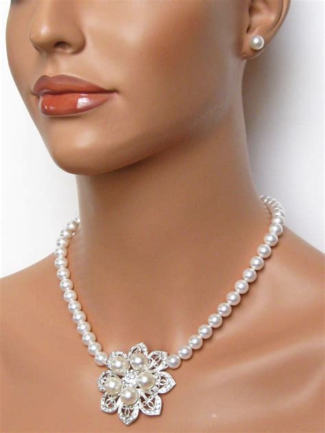 Rhinestone Bridal Necklace Crystal Flower Bridal Jewelry Etsy