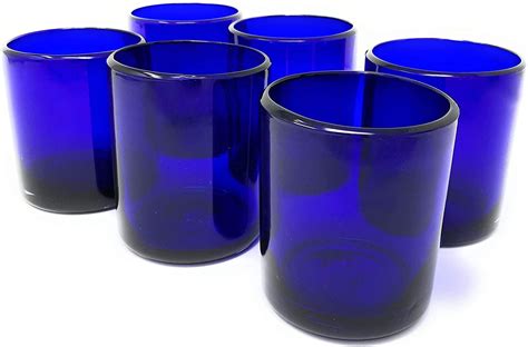 Hand Blown Mexican Drinking Glasses Set Of 6 Cobalt Tumbler Etsy