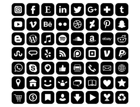 Black Rounded Square Social Media Icons Set Png Svg Vector Etsy