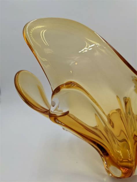 Vintage Edag Art Glass Amber Console Bowl Mcm Chalet Style Etsy