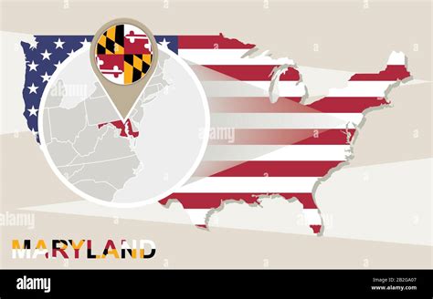 Mapa De Eeuu Con El Estado De Maryland Ampliado Bandera Y Mapa De