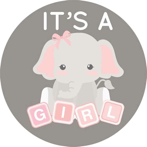 Its A Girl Baby Shower Stickers Pink And Gray Elephant