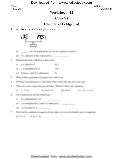 Solution Cbse Class 6 Mathematics Algebra Worksheet Set A Studypool
