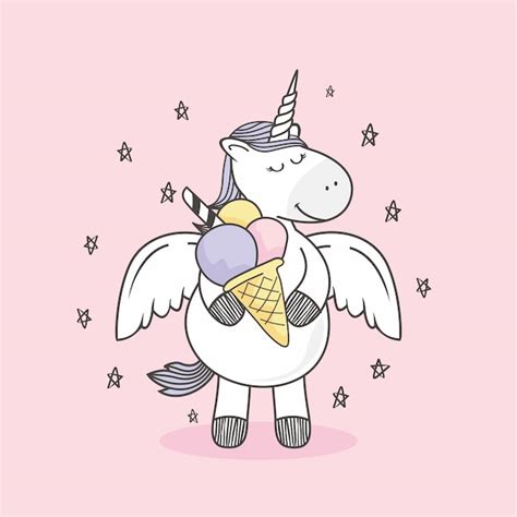 Premium Vector Unicorn Doodle Ice Cream Gelato Cartoon