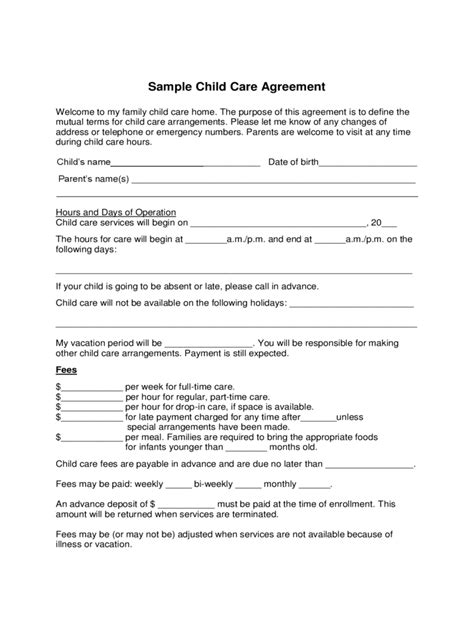 2021 Child Care Agreement Form Fillable Printable Pdf