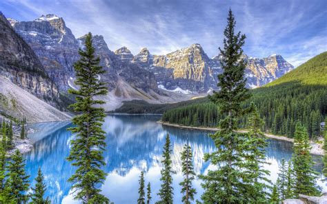 壁纸 加拿大，湖泊，树木，山脉，自然景观 3840x2160 Uhd 4k 高清壁纸 图片 照片
