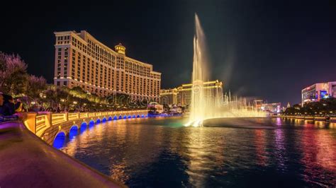 The Fountains Of Bellagio At Night In Las Vegas Editorial Image Image