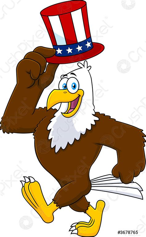 Happy Patriotic Eagle Cartoon Character Wearing A Usa Hat And Stock