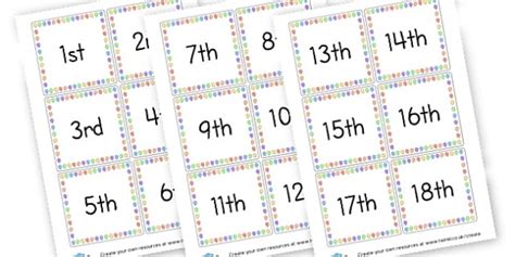 Ordinal Numbers Word Cards