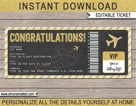 Congratulations Boarding Pass T Ticket Printable Airplane Etsy