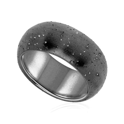 Diamond Dust Dome Style Ring In Black Plated Sterling Silver Richard