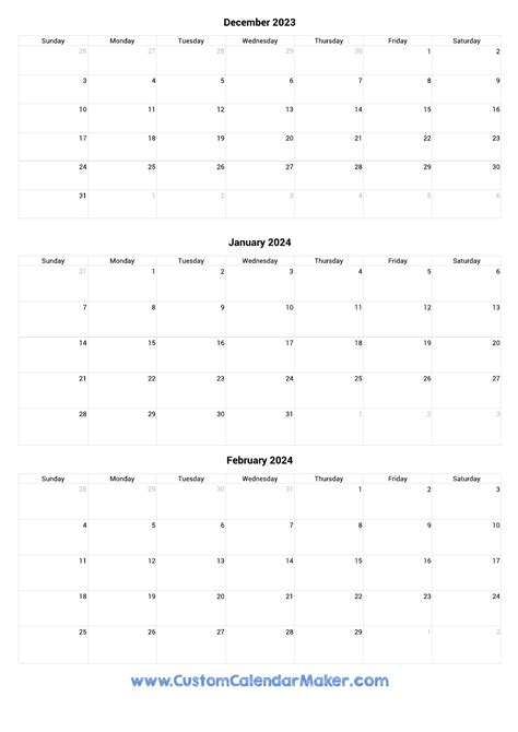 December 2023 To February 2024 Calendar Printable