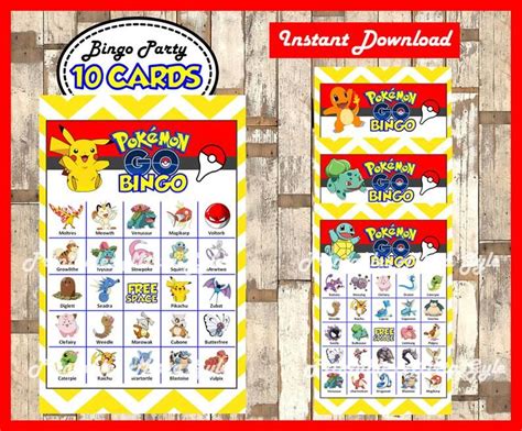 Pokemon Bingo 10 Cards Printable Pokemon Bingo Game Pokemon Etsy