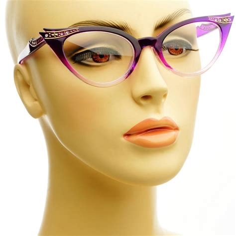 retro vintage rhinestones gems womens clear lens cat eye glasses frames purple cat eye glasses