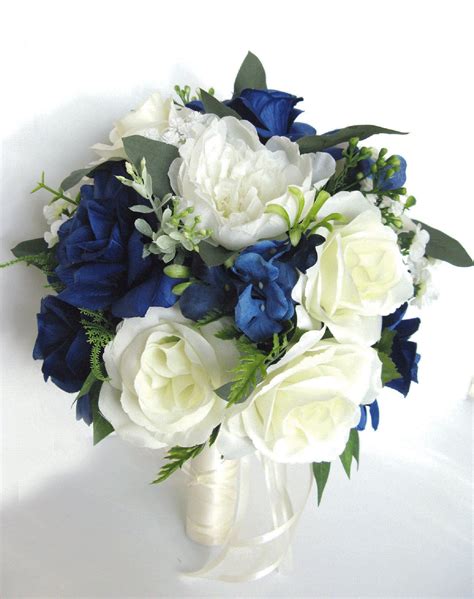17 Piece Wedding Bouquet Set Bridal Bouquet Package Royal Blue Etsy