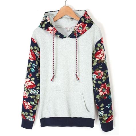 Retro Flower Print Long Sleeve Women Hoodie Sweatshirt Hoodie