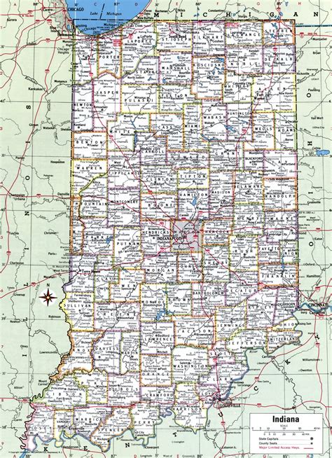 Map Of Indiana Showing County With Citiesroad Highwayscountiestowns
