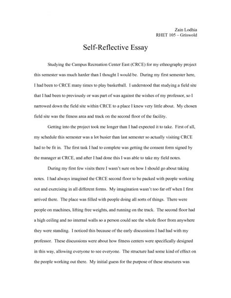 The character trait that i reflected upon the most was selfishness. 002 Essay Example Reflective Introduction Reflection ...