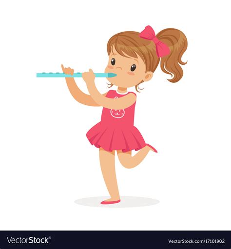 Sweet Little Girl Playing Flute Young Musician Vector Image