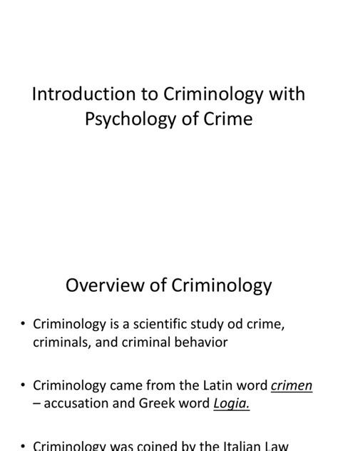 Powerpoint Introduction To Criminology With Psychology Of Crime 1