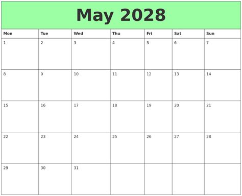 May 2028 Printable Calendars