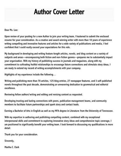 Author Cover Letter Examples How To Write And Format