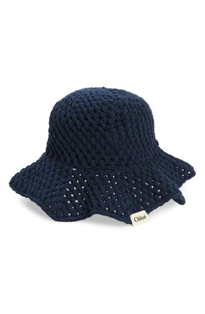 Chloé Crocheted Cotton Bucket Hat In Iconic Navy Modesens