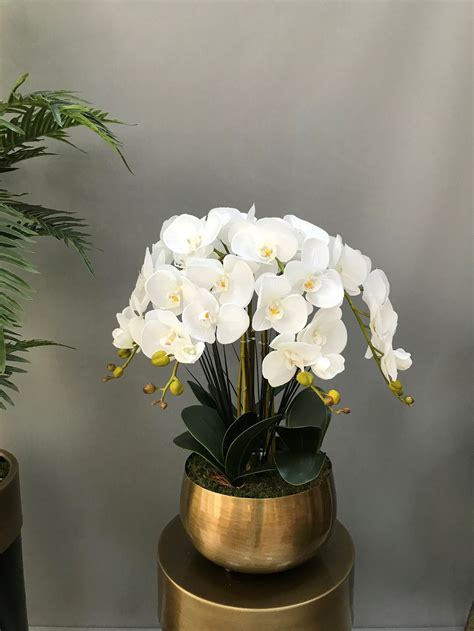 Real Touch Orchid Arrangement Faux Orchids With Metal Pot Etsy