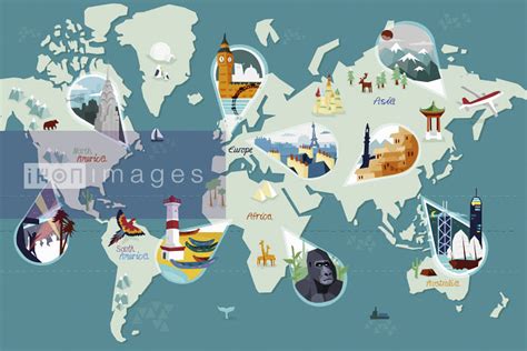 Stock Illustration Of Tourist Attractions On World Map Ikon Images