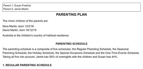 Australia Parenting Plans Making Your Agreement Template